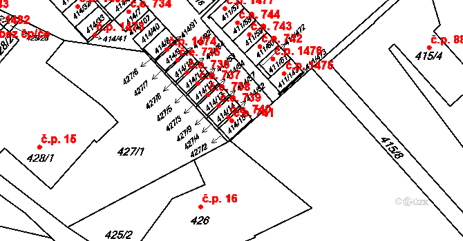 Ráj 741, Karviná na parcele st. 414/15 v KÚ Ráj, Katastrální mapa