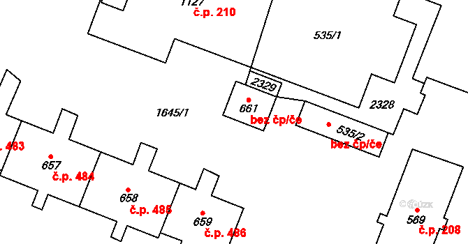 Hanušovice 44912781 na parcele st. 661 v KÚ Hanušovice, Katastrální mapa