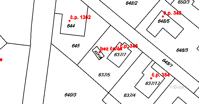 Rumburk 45120781 na parcele st. 637/18 v KÚ Rumburk, Katastrální mapa