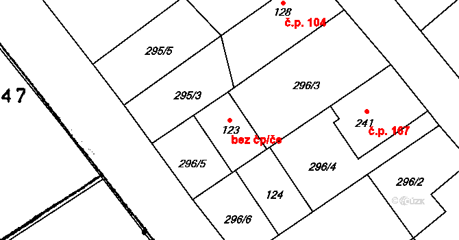 Katusice 45291781 na parcele st. 123 v KÚ Katusice, Katastrální mapa