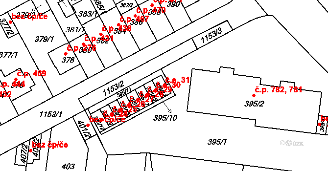 Prosek 31, Praha na parcele st. 395/19 v KÚ Prosek, Katastrální mapa