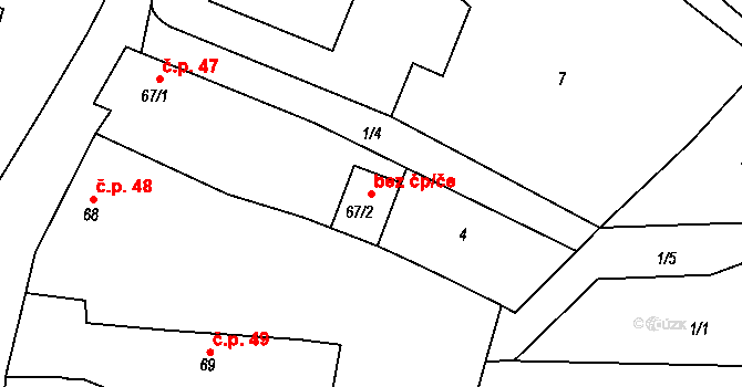 Písečné 47533781 na parcele st. 67/2 v KÚ Písečné u Slavonic, Katastrální mapa