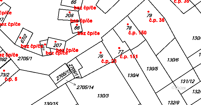 Zlechov 23 na parcele st. 76 v KÚ Zlechov, Katastrální mapa