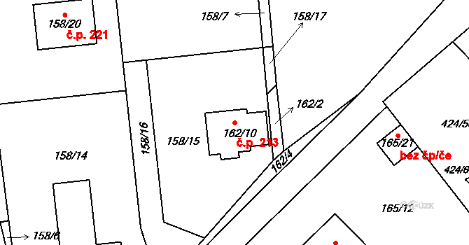 Hudcov 213, Teplice na parcele st. 162/10 v KÚ Hudcov, Katastrální mapa
