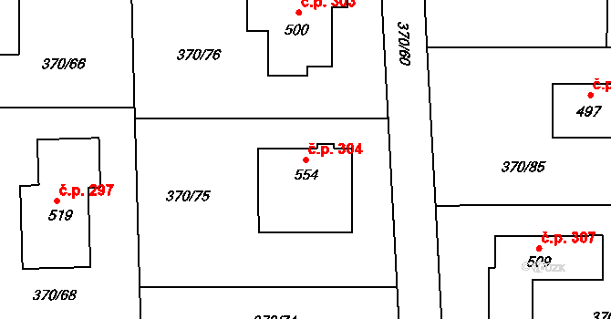 Otovice 304 na parcele st. 554 v KÚ Otovice u Karlových Var, Katastrální mapa
