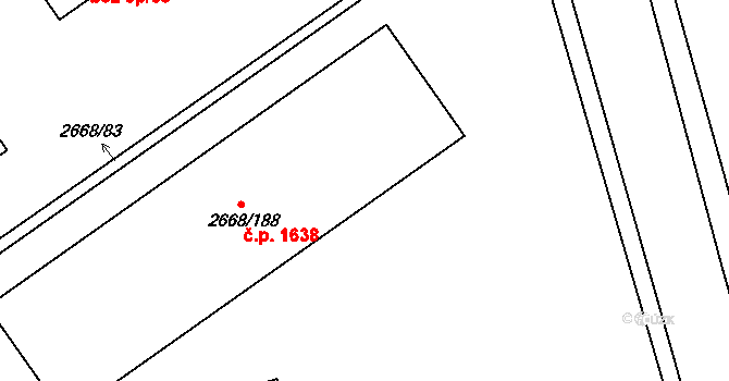 Kyje 1638, Praha na parcele st. 2668/188 v KÚ Kyje, Katastrální mapa