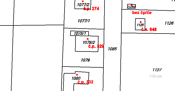 Káraný 329 na parcele st. 1078/2 v KÚ Káraný, Katastrální mapa