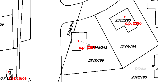 Pelhřimov 2391 na parcele st. 2348/243 v KÚ Pelhřimov, Katastrální mapa