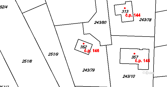 Bubovice 146 na parcele st. 352 v KÚ Bubovice, Katastrální mapa