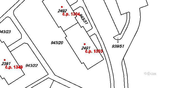 Milevsko 1303 na parcele st. 2491 v KÚ Milevsko, Katastrální mapa