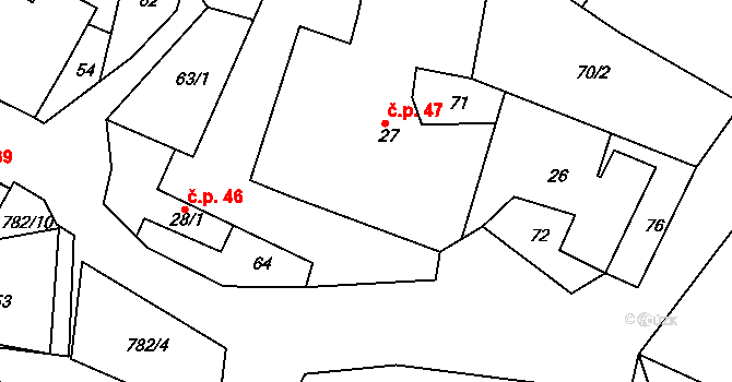 Srlín 47, Bernartice na parcele st. 27 v KÚ Srlín, Katastrální mapa