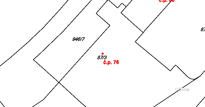 Choceň 76 na parcele st. 87/3 v KÚ Choceň, Katastrální mapa
