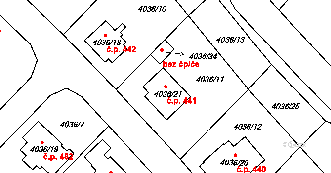 Choceňské Předměstí 441, Vysoké Mýto na parcele st. 4036/21 v KÚ Vysoké Mýto, Katastrální mapa