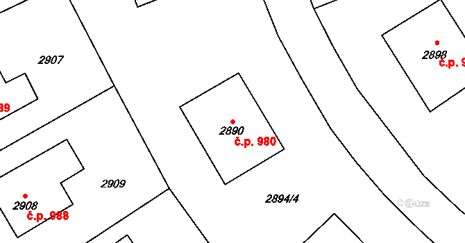 Stonava 980 na parcele st. 2890 v KÚ Stonava, Katastrální mapa