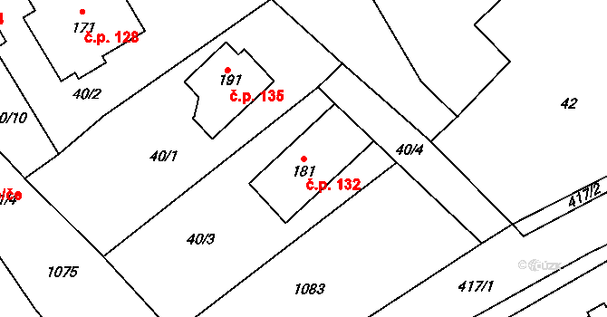 Konětopy 132 na parcele st. 181 v KÚ Konětopy, Katastrální mapa