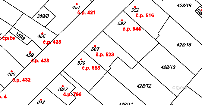 Kostelec nad Labem 523 na parcele st. 567 v KÚ Kostelec nad Labem, Katastrální mapa