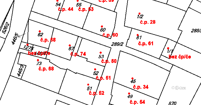Neratovice 50 na parcele st. 53 v KÚ Neratovice, Katastrální mapa