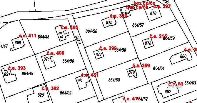 Bojov 399, Čisovice na parcele st. 877 v KÚ Čisovice, Katastrální mapa