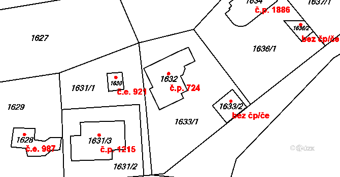 Černošice 724 na parcele st. 1632 v KÚ Černošice, Katastrální mapa