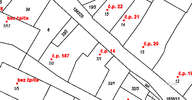 Jistebnice 21 na parcele st. 14 v KÚ Jistebnice, Katastrální mapa