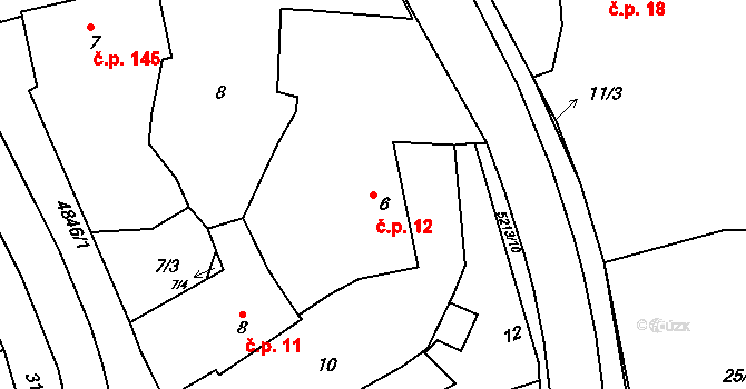 Pocinovice 12 na parcele st. 6 v KÚ Pocinovice, Katastrální mapa