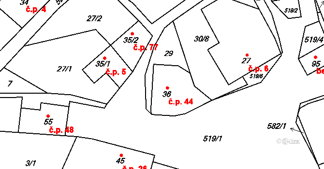 Lipí 44, Náchod na parcele st. 36 v KÚ Lipí u Náchoda, Katastrální mapa