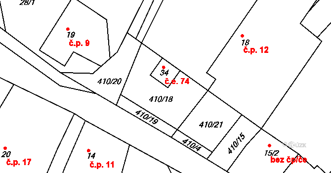 Seník 74, Jankovice na parcele st. 34 v KÚ Seník, Katastrální mapa