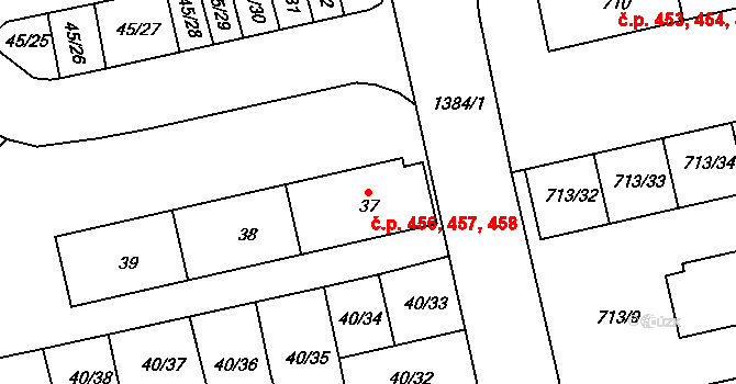 Vejprnice 456,457,458 na parcele st. 37 v KÚ Vejprnice, Katastrální mapa
