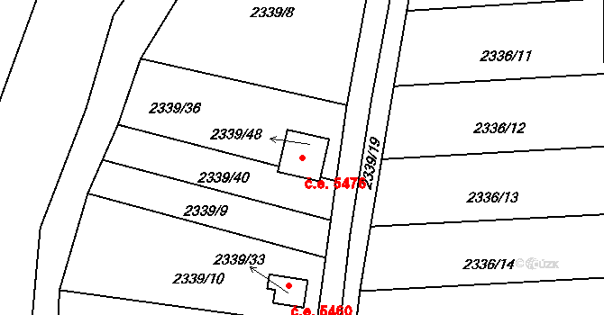 Pelhřimov 5476 na parcele st. 2339/48 v KÚ Pelhřimov, Katastrální mapa