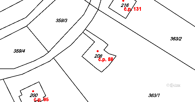 Horní Kamenice 58, Česká Kamenice na parcele st. 208 v KÚ Horní Kamenice, Katastrální mapa