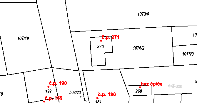 Líšťany 271 na parcele st. 320 v KÚ Líšťany u Cítolib, Katastrální mapa