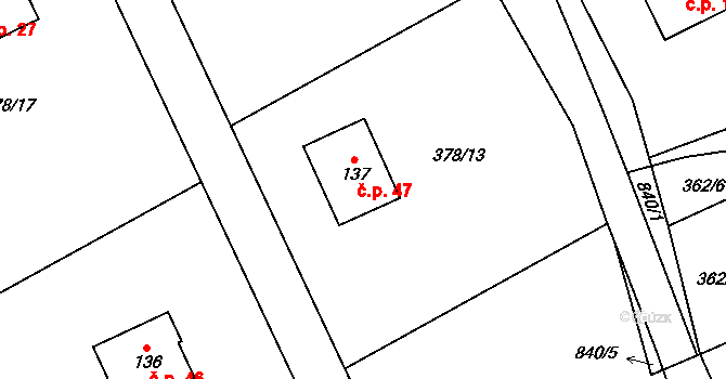 Chramosty 47, Dublovice na parcele st. 137 v KÚ Chramosty, Katastrální mapa