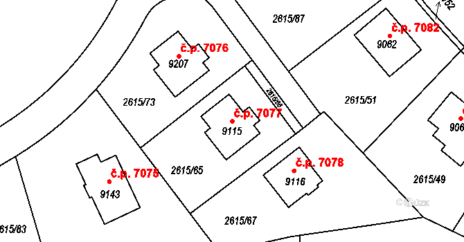 Zlín 7077 na parcele st. 9115 v KÚ Zlín, Katastrální mapa