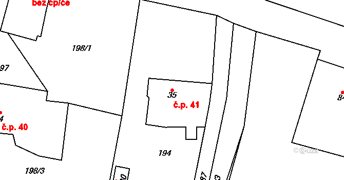 Hájov 41, Příbor na parcele st. 35 v KÚ Hájov, Katastrální mapa