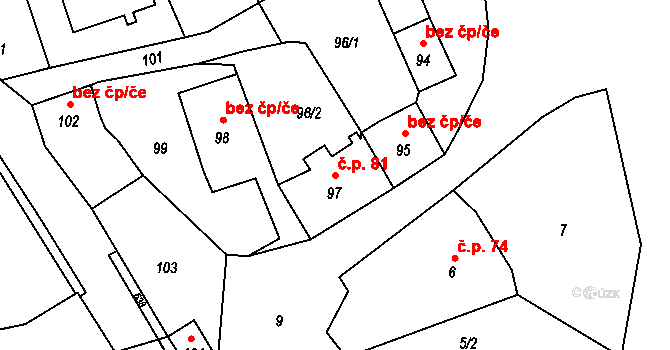 Vlčnov 81, Starý Jičín na parcele st. 97 v KÚ Vlčnov u Starého Jičína, Katastrální mapa