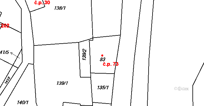 Vlčovice 73, Kopřivnice na parcele st. 83 v KÚ Vlčovice, Katastrální mapa