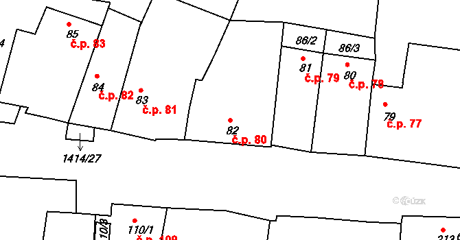 Lhenice 80 na parcele st. 82 v KÚ Lhenice, Katastrální mapa