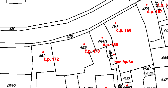 Fulnek 170 na parcele st. 455 v KÚ Fulnek, Katastrální mapa