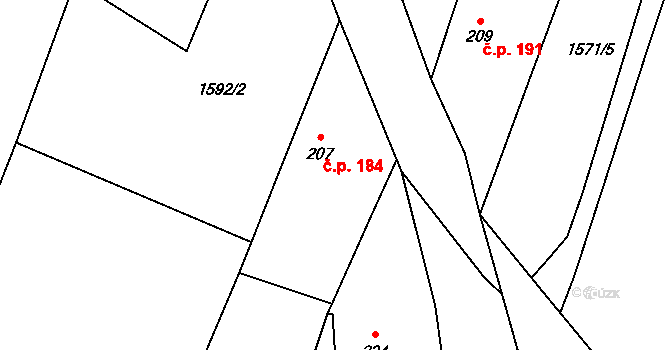 Kounov 184 na parcele st. 207 v KÚ Kounov u Rakovníka, Katastrální mapa
