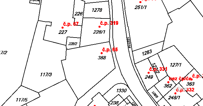 Vlachovo Březí 65 na parcele st. 388 v KÚ Vlachovo Březí, Katastrální mapa