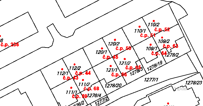 Větřní 45 na parcele st. 120/1 v KÚ Větřní, Katastrální mapa