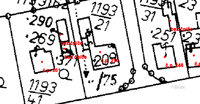Bělčice 216 na parcele st. 209 v KÚ Bělčice, Katastrální mapa