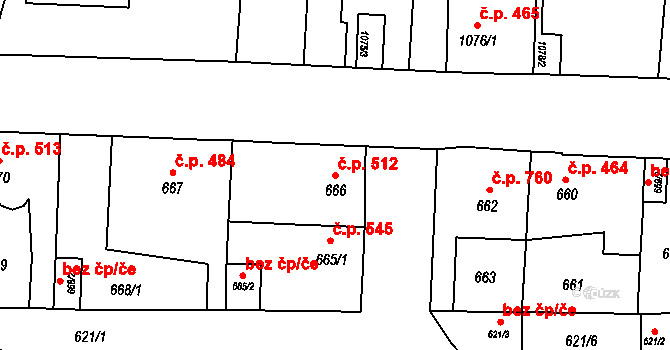 Podbořany 512 na parcele st. 666 v KÚ Podbořany, Katastrální mapa