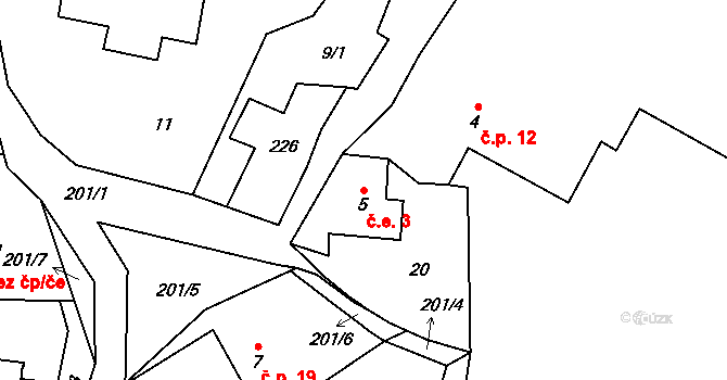 Kladruby 3, Libice nad Doubravou na parcele st. 5 v KÚ Kladruby u Libice, Katastrální mapa