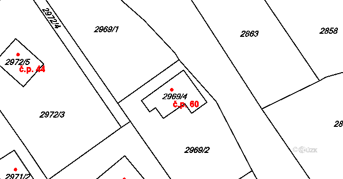 Pelechov 60, Železný Brod na parcele st. 2969/4 v KÚ Železný Brod, Katastrální mapa