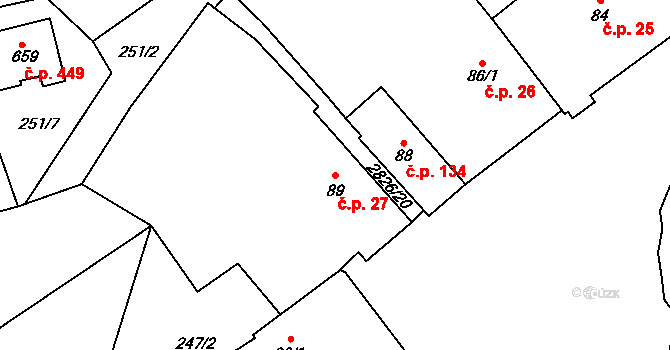 Štoky 27 na parcele st. 89 v KÚ Štoky, Katastrální mapa