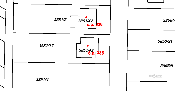 Žatčany 335 na parcele st. 3851/43 v KÚ Žatčany, Katastrální mapa