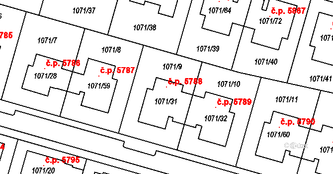 Jihlava 5788 na parcele st. 1071/31 v KÚ Jihlava, Katastrální mapa