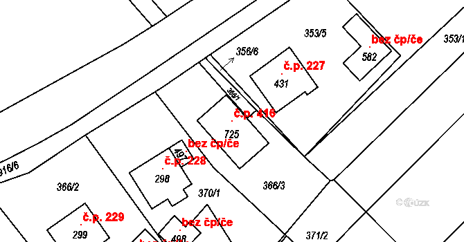 Milíkov 416 na parcele st. 725 v KÚ Milíkov u Jablunkova, Katastrální mapa