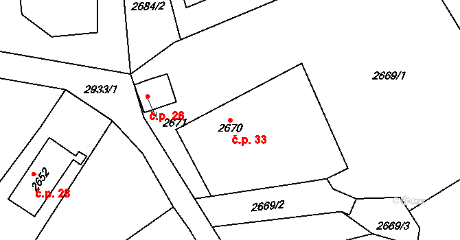 Chábory 33, Dobruška na parcele st. 2670 v KÚ Dobruška, Katastrální mapa